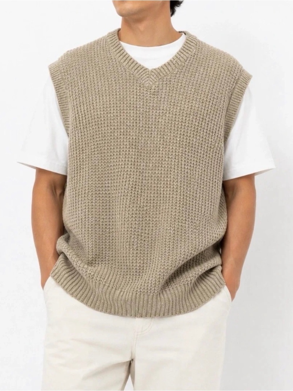 Vintage Polo Sport Ralph Lauren Linen Cotton Sweater Vest Large Tan Fall Preppy